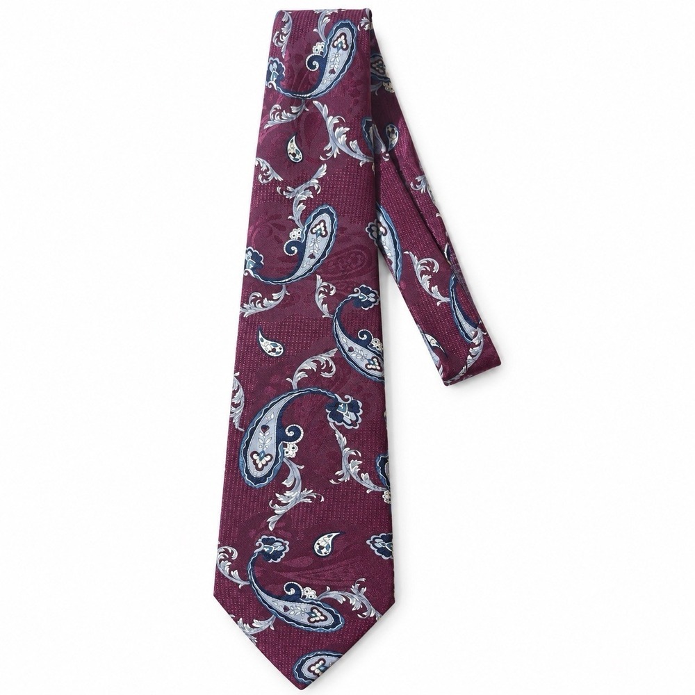 Vintage Towncraft Men’s Burgundy Paisley Necktie Blue Gray Classic Dress Tie